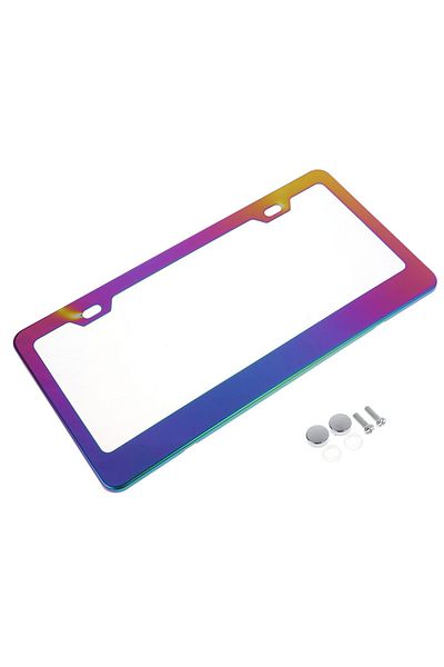 Choice 1pcs Colourful Fashion License Plate Frames Weather Proof Colorful Stainless Steel Mirror Polish Rai