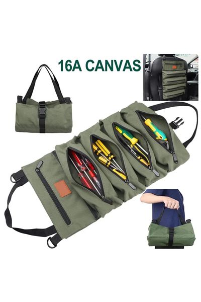 Choice Green Tool Roll,multi-purpose Roll Up Tool Bag,wrench Roll,canvas Tool Organizer Bucket,car First Ai