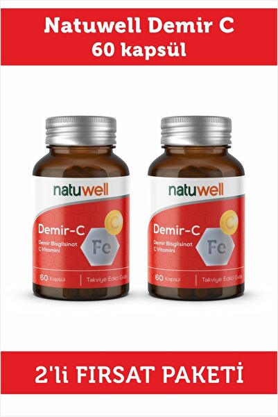 Natuwell Demir-c (DEMİR BİSGLİSİNAT C VİTAMİNİ) 60 Kapsül 2'li Fırsat Paket