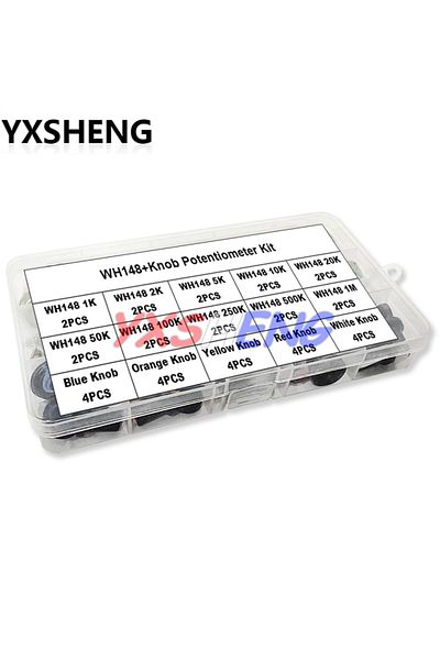 Choice 20Sets WH148 15MM Single Potentiometer Kits B1K/2K/5K/10K/20K/50K/100K/250K/500K/1M,With White, B...