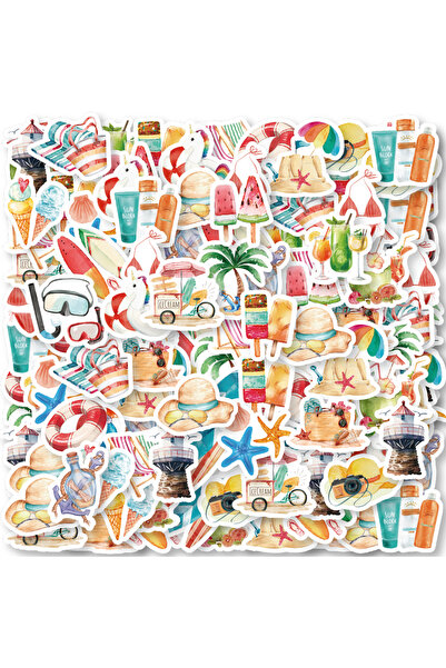 Choice 46 قطعة من ملصقات يوميات مزخرفة على شكل نجم البحر والآيس كريم وشاطئ البكيني وزجاجة مياه...