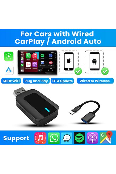 QMCARTRADE 365 Days Guarantee V1-cable Wireless Carplay Adapter Wireless Android Auto Adapter 2 In 1 For Mazda