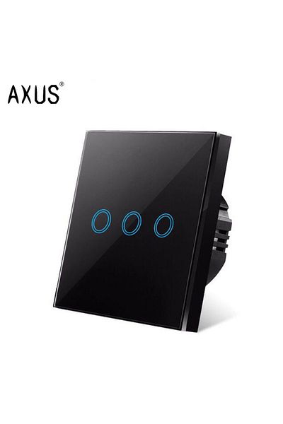 AXUS Black Touch Three Eu Touch Switch Ac100-240v Led Backlight Panel Tempered Crystal Glass Wall Li