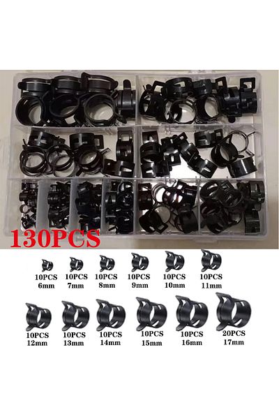 YISEONG 130pcs 6-17mm Spring Band Type Action Fuel Line Silicone Vacuum Hose Pipe Clamp Low Pressure Air ...