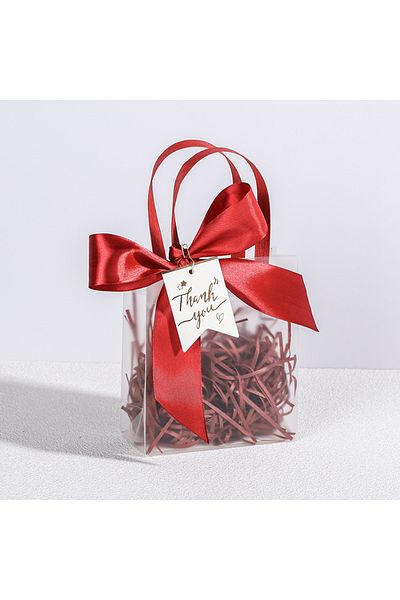 Choice 20x15x7cm Red 10pcs Clear Pvc Gift Bags With Pink Ribbon Plastic Tote Bag Gift Wrap Bag For Wrapping