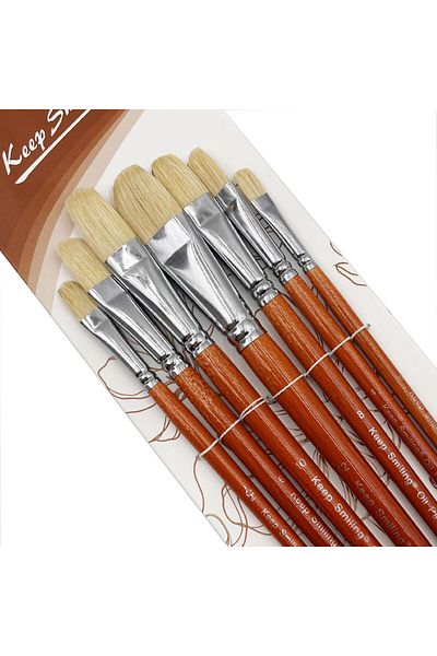 Choice 7pcs Professional Hog Bristle Filbert Oil Paint Brushes Set, 7pcs Long Wooden Handle Natural Chungki