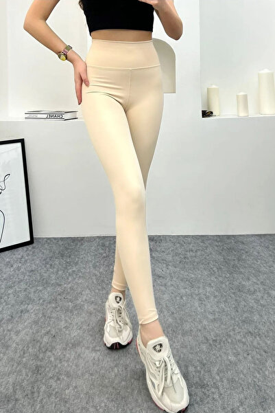 Swana Kadın Süper Yüksek Belli Bilek Hizasında Krem Tayt