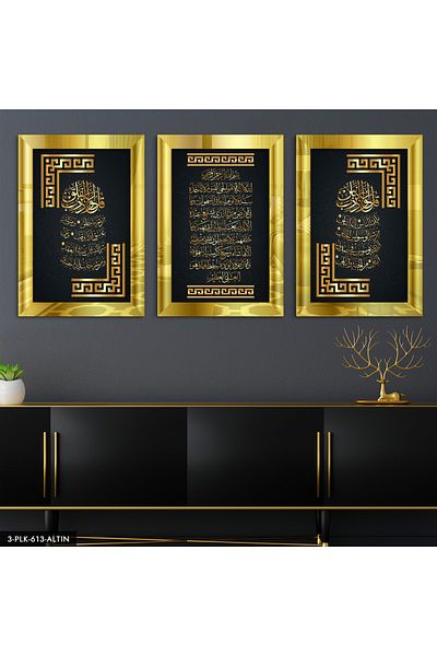 Evinemoda Felak Nas Ayetel Kursi Gold 3 piese de pictură cu oglindă din plexiglas