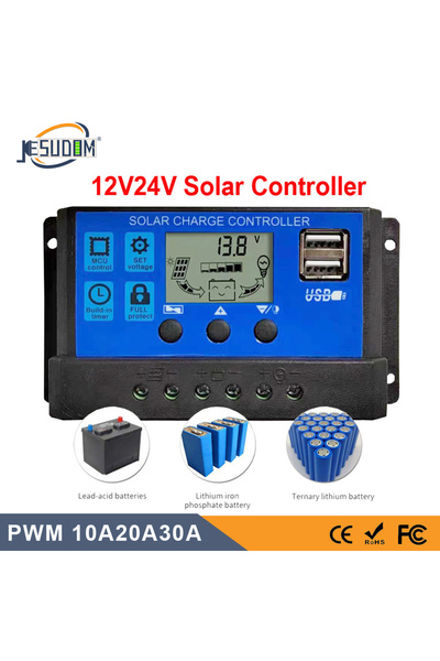 Choice1 Solar Panel Controller 10A20A30A 12V24V Auto Battery Charge Regulator PWM Controller LCD Dual USB...