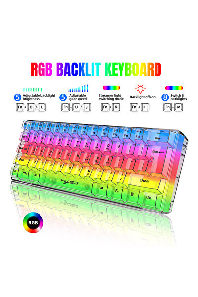 Choice لوحة مفاتيح ألعاب سلكية شفافة بنسبة 60% من HXSJ، إضاءة خلفية RGB، فائقة الصغر ومقاومة للماء، صغيرة الحجم 61...