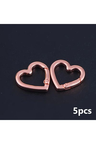 TELUNSI Rose Gold 5pcs Metal Heart Shape Spring Clasps Openable Carabiner Keychain Bag Clips Hook Dog Chain