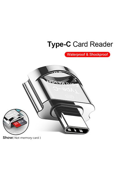 Choice محول من النوع C إلى MicroSD Tf فضي اللون، قارئ بطاقات ذاكرة ذكي Otg من النوع C إلى Micro USB إلى Micro-SD