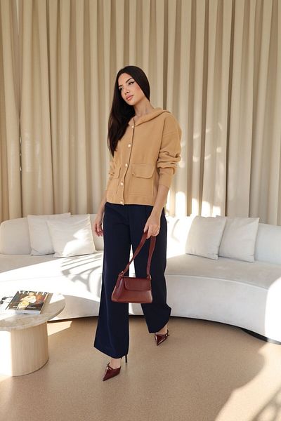 Tuba Butik Hooded Pearl Buttoned Knitwear Women's Cardigan