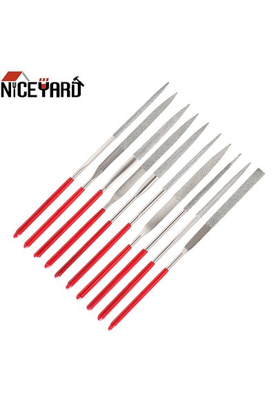 NICEYARD مجموعة مبرد إبرة صغيرة من الماس مقاس 140 مم 140 مم 10 قطع أدوات يدوية للسيراميك والزجاج والأحجار الكريمة والهوايات