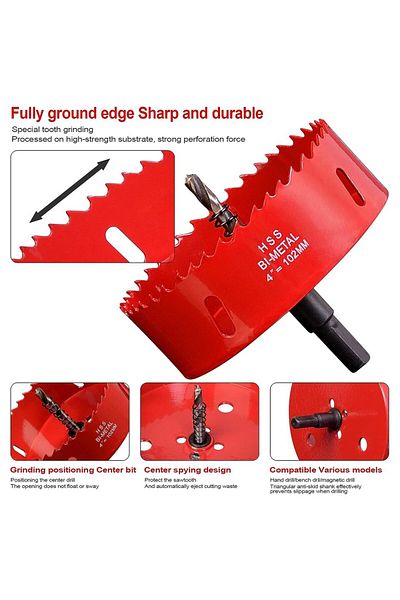 onmaiwei 102mm 4inch Hole Saw For Wood Hss Bi-metal Hole Cutter For Timber Plasterboard Plastic Vent Pipe And