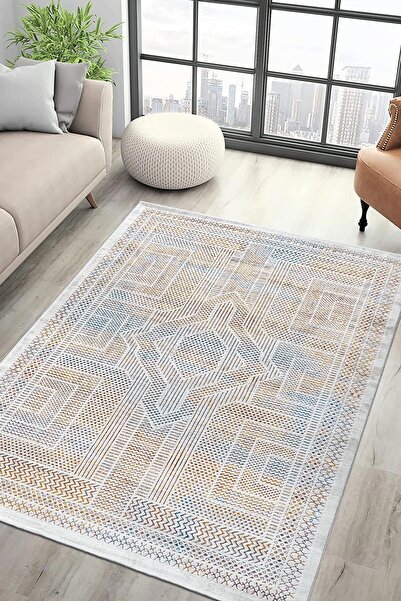 PUKA Motto Beyaz Mavi Halı Yumuşak Oturma Odası Salon Çocuk Odası Mutfak Halı...