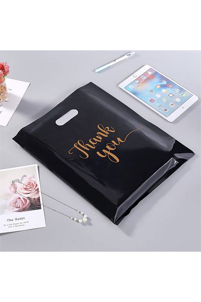 Choice 20x15cm Black 100pcs Thank You Gift Bags Plastic Candy Cookie Packaging Bag For Wedding Decor Birthd
