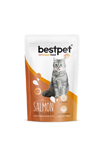 Bestpet 1 kg X 10 ADET Yetişkin Kısırlaştırılmış Kediler İçin Somonlu Kuru Ma...