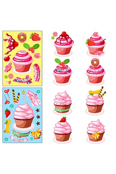 Choice 6pcs cake ice cream puzzle stickers, New dessert fun DIY cupcake stickers Children's toys