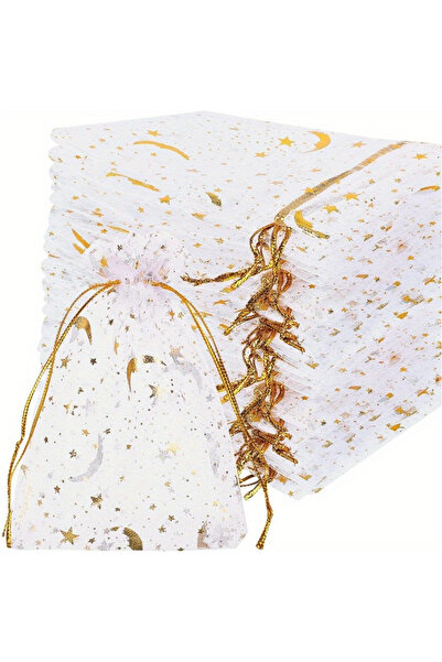 choice2 10x15cm-3.9x5.9in White-50PCS 50PCS White Moon Stars Drawstring Organ...