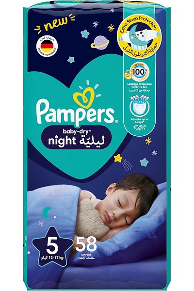Pampers Baby-Dry Night, Size 5, 12-17 kg, 58 Diapers