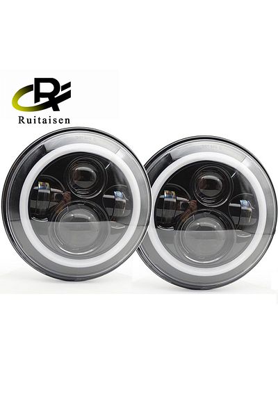Choice 2pcs 7 Inch Moto Car Led Headlight H4 Round Headlight With Amber Turn Signal For Jeep Wrangler Jk Tj