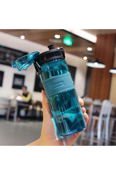 Choice زجاجة مياه رياضية زرقاء 500 مل محمولة مقاومة للتسرب من البلاستيك مع فل...