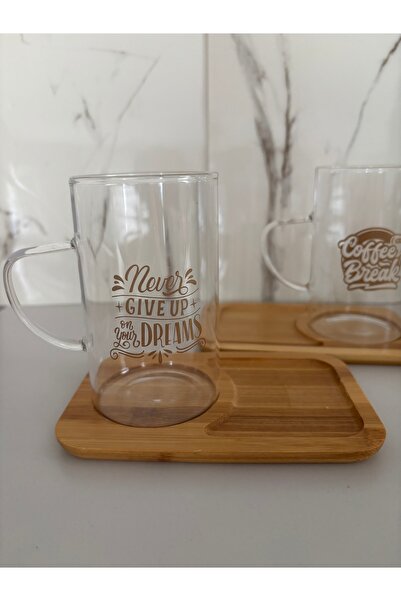 SEVEN7 2li Bambu Altlıklı Borosilikat Bardak 230ml 2kişilik