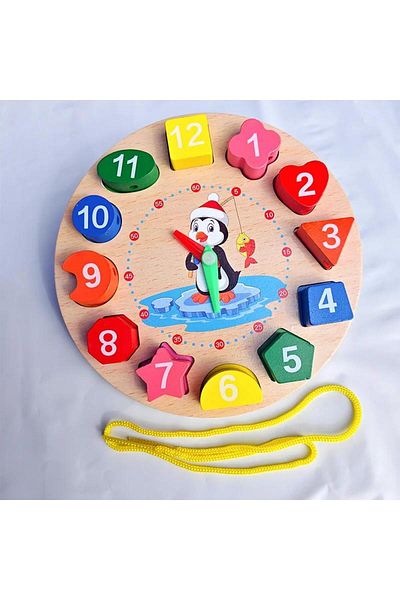 Tlewj Nb128c3 Wooden Blocks Puzzle Shape Number Color Sorting Clock Montessori Toys For Kids Early Educat