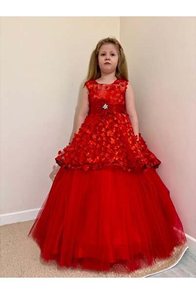 DFN Kırmızı Tarlatanlı  Abiye Doğumgünü/Parti/Düğün/Kına Elbisesi