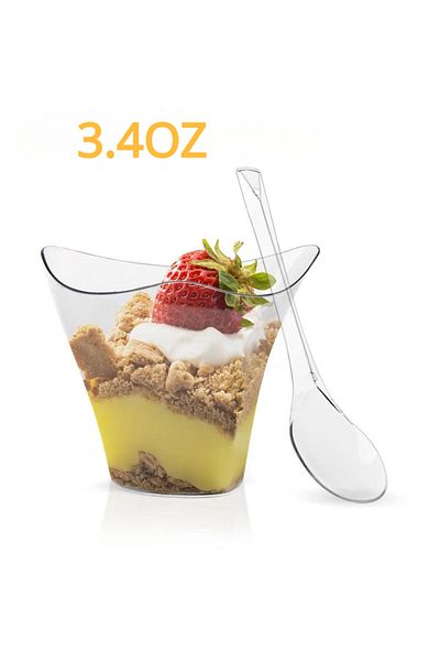 Choice 25 قطعة من الأكواب والملاعق 25/50 قطعة من أكواب الحلوى التي تستخدم لمرة واحدة للحفلات وأعياد الميلاد 3.4 أونصة على شكل مثلث ملتوي