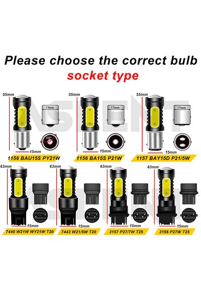 Choice 1156 Ba15s P21w أبيض قطعتان 1156 P21w Led Ba15s Py21w Bau15s لمبة 12 فولت Cob 5smd 7443 7440 W21w 3157 11