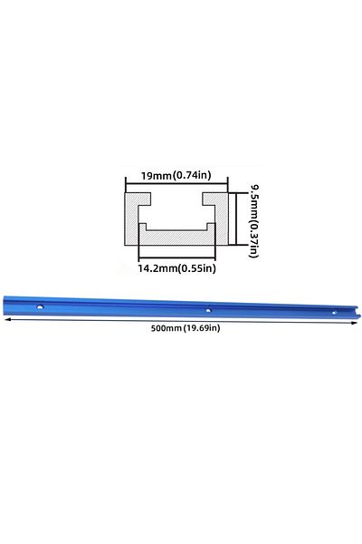 JIGHOLE 500mm Blue Track 500mm Double-cut Profile T Track And T Bolt Knob, Miter Track Sliding Nut T-slider