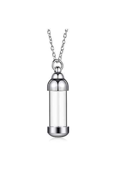 Choice Silver Cylinder Clear Glass Necklace Stainless Steel Glass Heart Vial Perfume Bottle Cremation Urn P