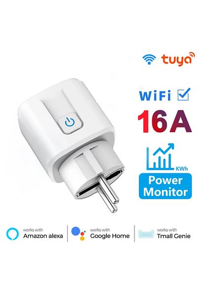 AXUS 16a White Tuya Smart Wifi Plug 20a Remote Control Smart Socket Outlet Eu Power Monitor Timer Functio