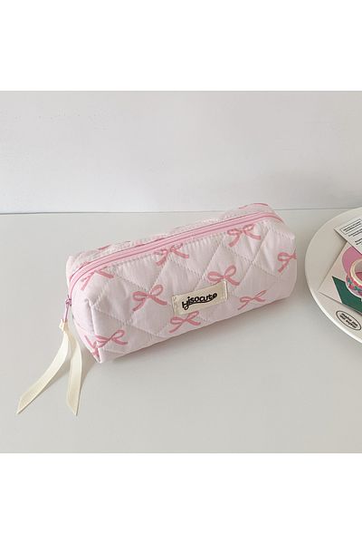 Choice Pink Sweet Girl Pencil Pouch Bow Ribbon Decoration Fabric Pencil Pouch School Stationery Organizer K