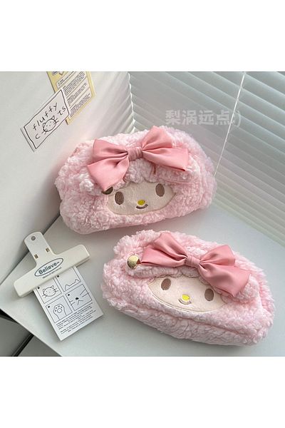 Choice My Melody Sanrio Plush Lamb Piano Pencil Case For Girls, Cute Large Capacity Cartoon Stationery Bag,