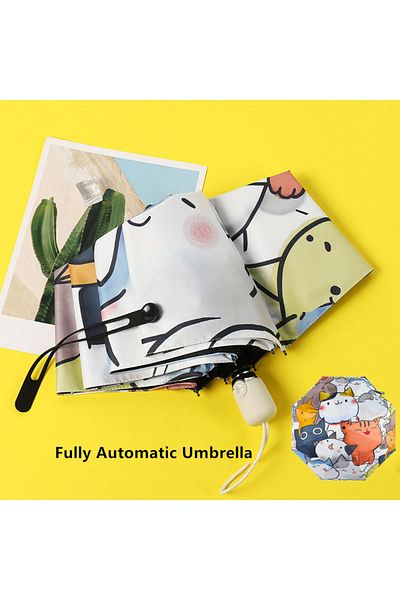 Choice Fully-automatic Women Automatic Umbrella Cartoon Cat Claw Automatic Folding Travel Umbrella Black Co