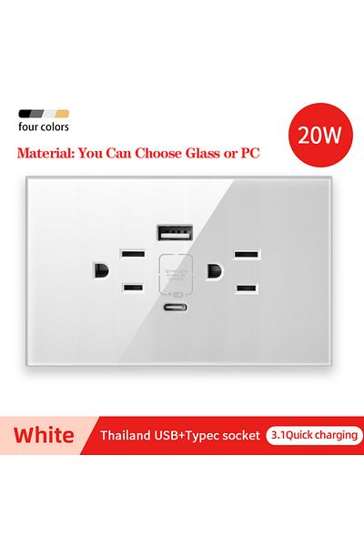 HerePow Glass Us-usba-c-20w-white Thailand American Standard Dual Usb Wall Socket Type-c 3.1a Fast C