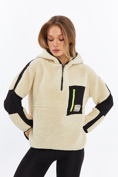 Grenj Fashion Λεπτομερές πλεκτό αθλητικό φούτερ από βελούδινο ύφασμα αλεξίπτωτου μεγάλου μεγέθους