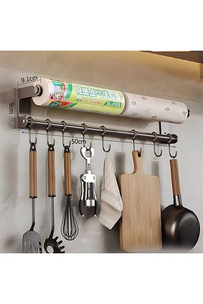 Choice1 50cm Grey Stainless Steel Kitchen Utensil Shelves Spoon Holder Dishcloth Rack Shelf Wall Kitchen Rol