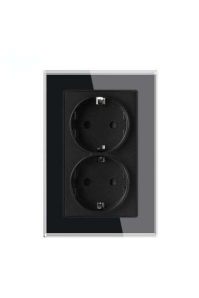 SHAWADER 110-250v Eu Dual Outlets F602 Bk Eu 2outlets Wall Double Socets Upright Crystal Glass Panel Eu Germa