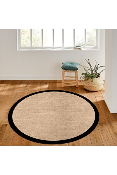 Zeria Home Covor de bucătărie cu aspect de paie, cu bază anti-alunecare - lavabil, maro-negru, cu cadru