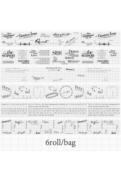 mr.paper S23792-1 1style 6rolls/box English Aquascape Sticker Roll Text And Paper Adhesive Handbook Tape Diy