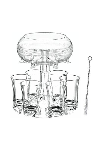 PGY White 6 Shot Glass Dispenser And Holder Multiple Shot Pourer With Stopper For Cocktail Wine Party Dr