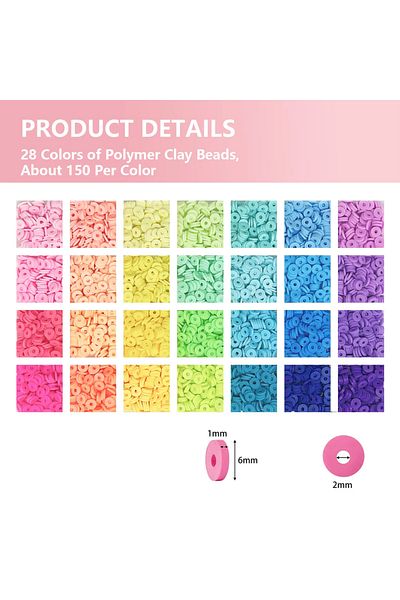 Choice 4200pcs Clay Beads for Bracelet Making Kit 28 Colors Flat Round Polymer Clay Spacer Heishi Beads ...