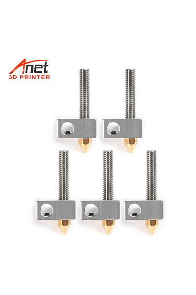 Bisofice 5 Sets Anet 0.4mm Brass Nozzle Extruder Print Head Heater Block Hotend 1.75mm Throat Tubes Pipes