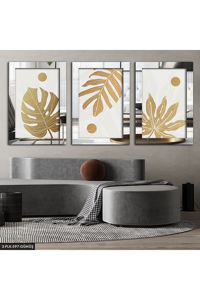 Evinemoda Leafs Silver 3 piese de pictură din plexiglas