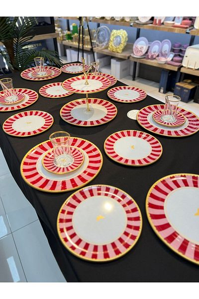 PONCİKPAZAR 6 Pieces Pink Candy Cake Plate