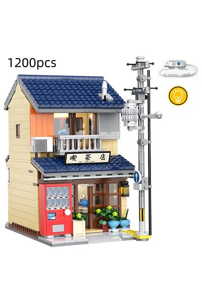 cada No Box With Packaging Box Led City Japanese Tea Shop House Architecture Building Blocks Friends Shop